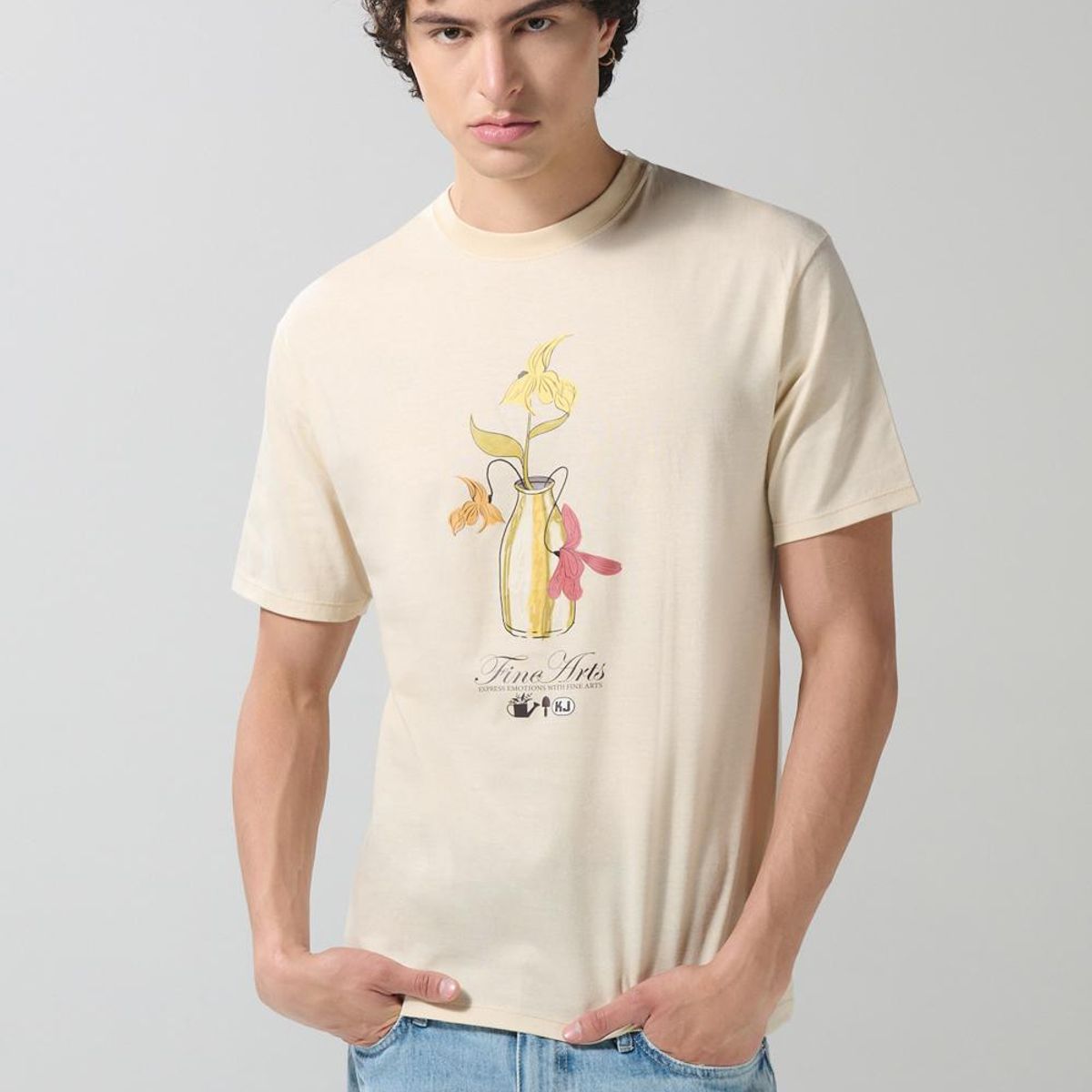 KOAJ - KOAJ Camiseta unicolor manga corta con diseño de naturaleza Hombre