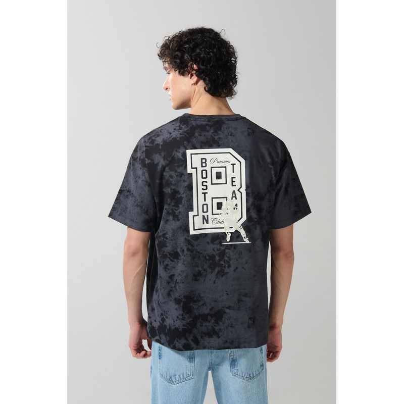KOAJ - KOAJ Camiseta negra tie dye oversize college con manga corta HOMBRE