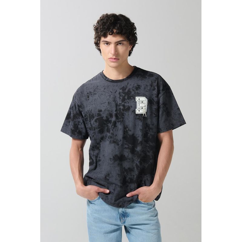 KOAJ Camiseta negra tie dye oversize college con manga corta