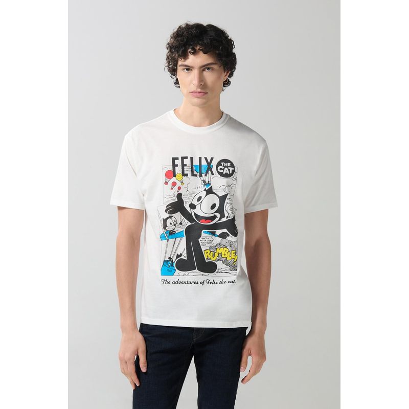 KOAJ - KOAJ Camiseta crema clara manga corta con arte de Félix el Gat HOMBRE