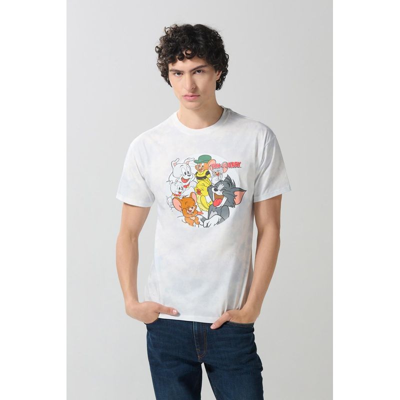KOAJ - KOAJ Camiseta tie dye crema de Tom y Jerry cuello redondo Hombre