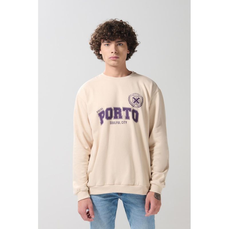 KOAJ - KOAJ Buzo cuello redondo kaki claro college manga larga HOMBRE