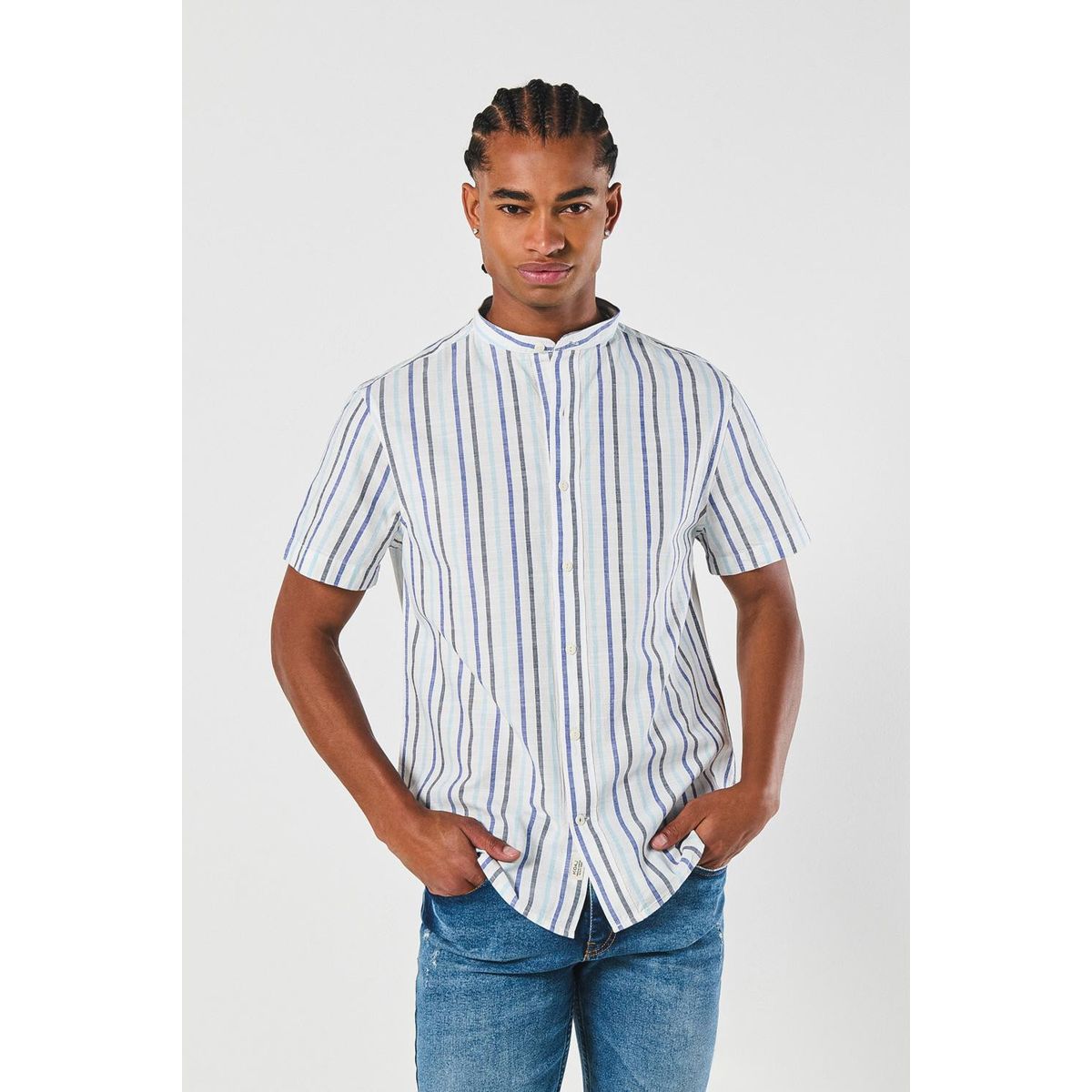 KOAJ - KOAJ Camisa cuello nerú blanca con rayas en contraste Hombre