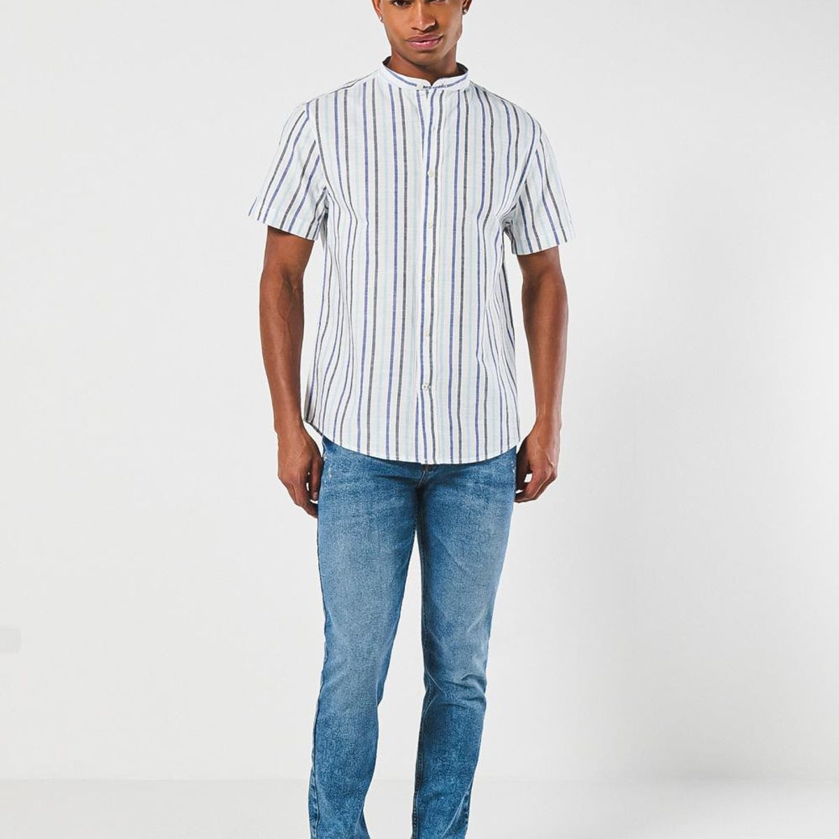 KOAJ - KOAJ Camisa cuello nerú blanca con rayas en contraste Hombre