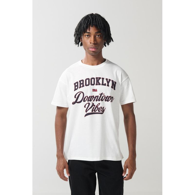 KOAJ - KOAJ Camiseta college de Brooklyn crema manga corta HOMBRE