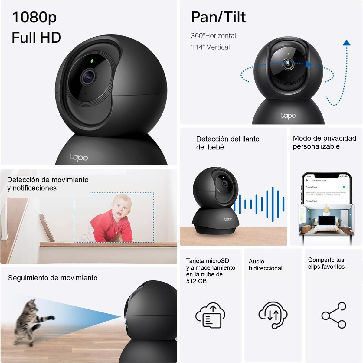 TP LINK - Cámara Ip Wifi Tp-link Tapo C201 Full Hd + Micro SD 256GB