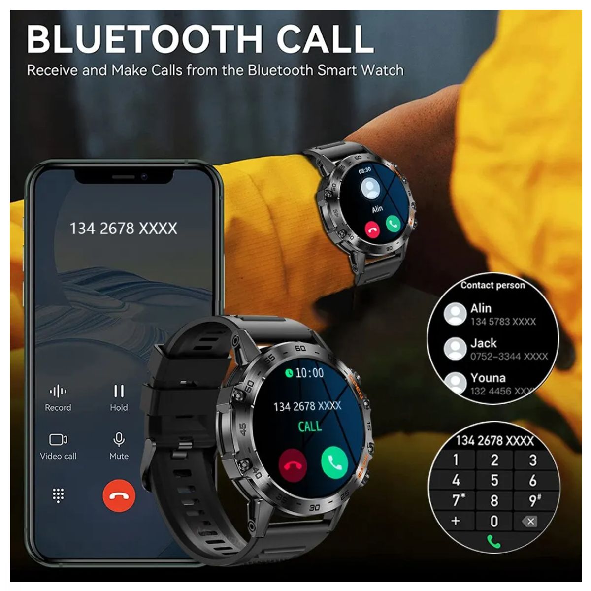 AMERICAN GENERICS - Reloj Inteligente Para Hombre K52 AMOLED GPS SIRI Reloj Smartwatch