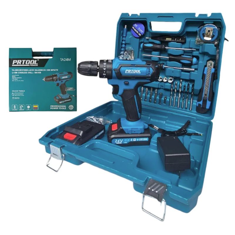 PROTOOL - Taladro Inalámbrico Percutor13mm 24V Con 30 Accesorios