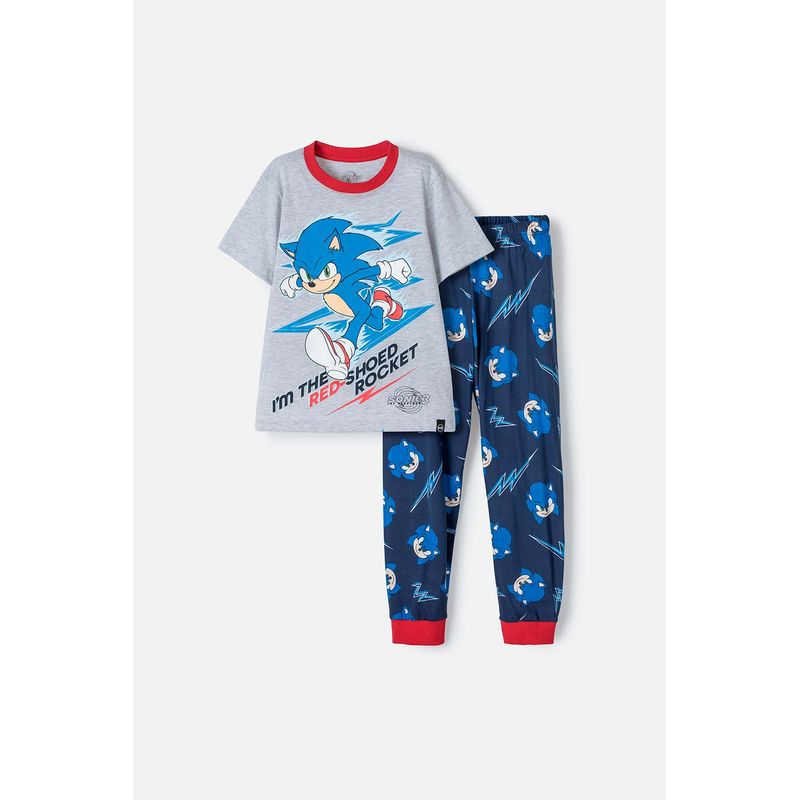 SONIC - Pijama de sonic gris azul y roja de pantalón largo para niño