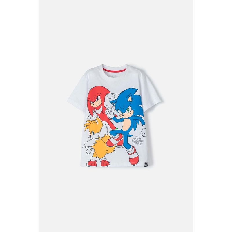 SONIC - Camiseta de Sonic blanca y roja estampada en frente para niño