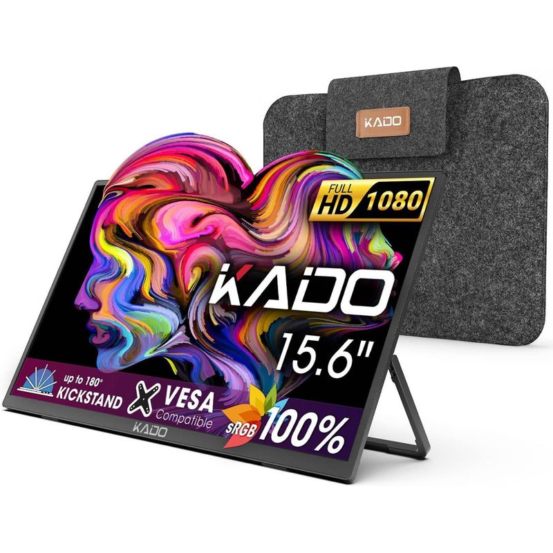 KADO - Monitor portátil de 15.6 pulgadas FHD 1920 x 1080+Funda protectora