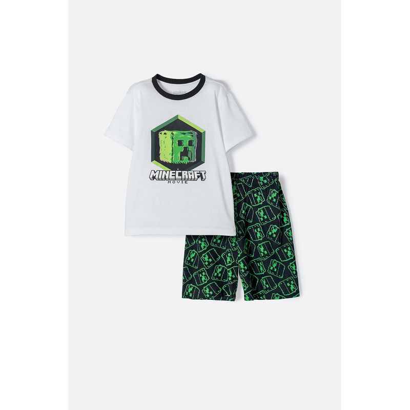 MINECRAFT - Pijama de Minecraft blanca y negra de bermuda para niño