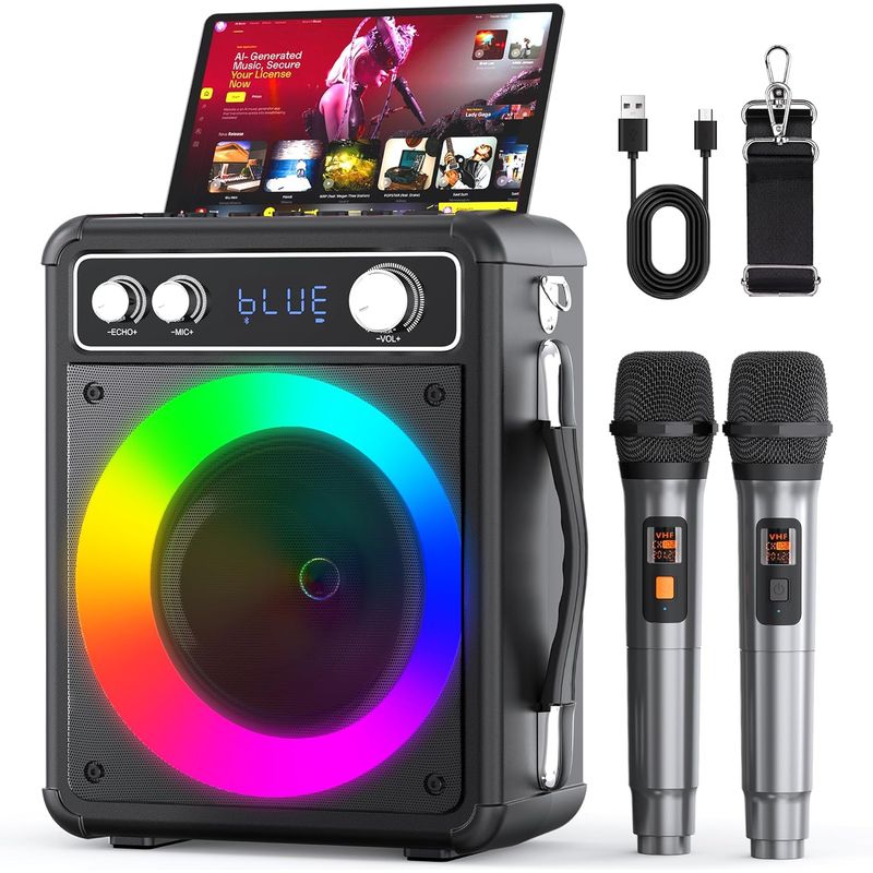 GENERICO - Máquina de karaoke altavoz portátil luces LED RECFMAUXUSBTF