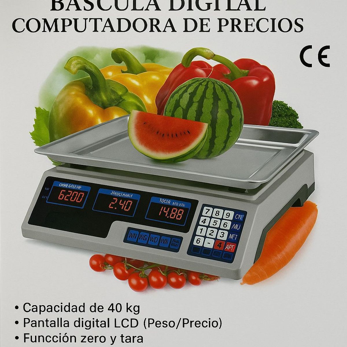DIGITAL - Báscula Comercial Digital Recargable 40kg Precio x Kilo
