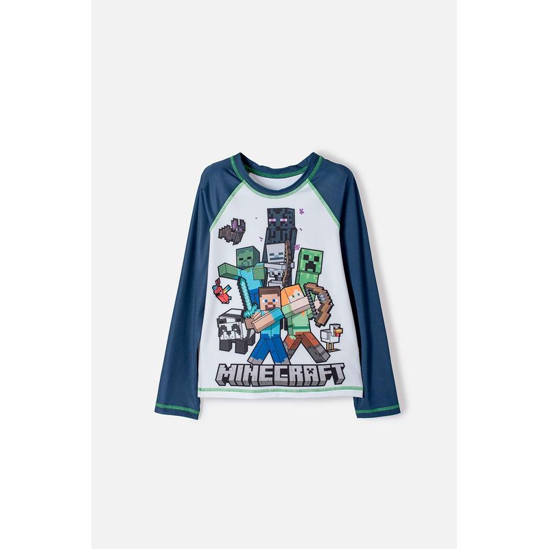 MINECRAFT - Camiseta de baño de Minecraft azul y blanca manga larga para niño