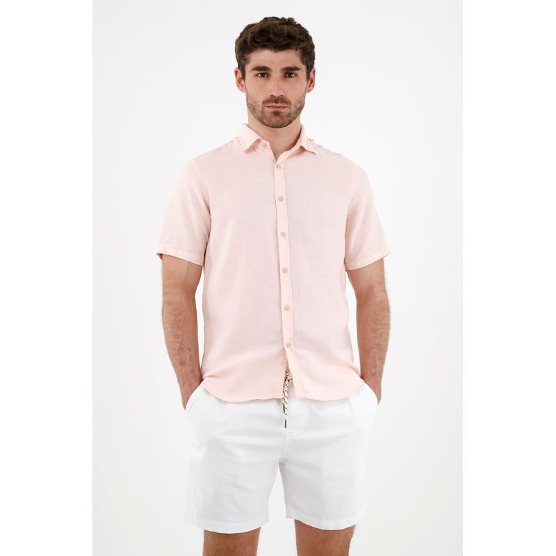 TENNIS - Camisa en lino rosada para hombre
