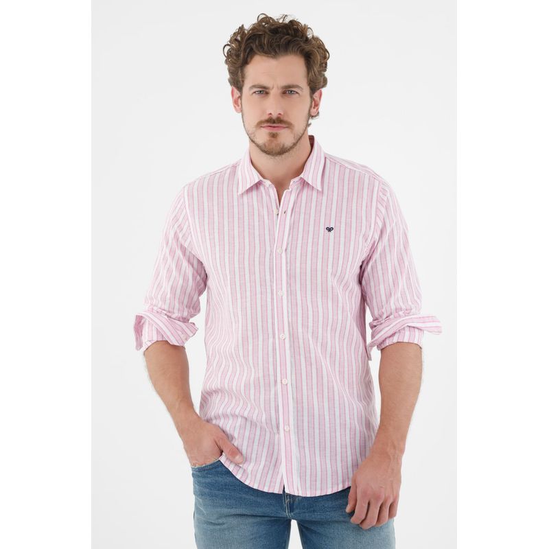 TENNIS - Camisa rosada con diseño preteñido a rayas para hombre