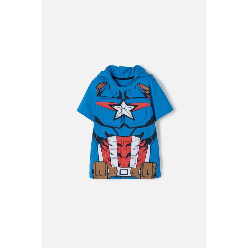 MARVEL - Camiseta del Capitán America con capucha azul para niño