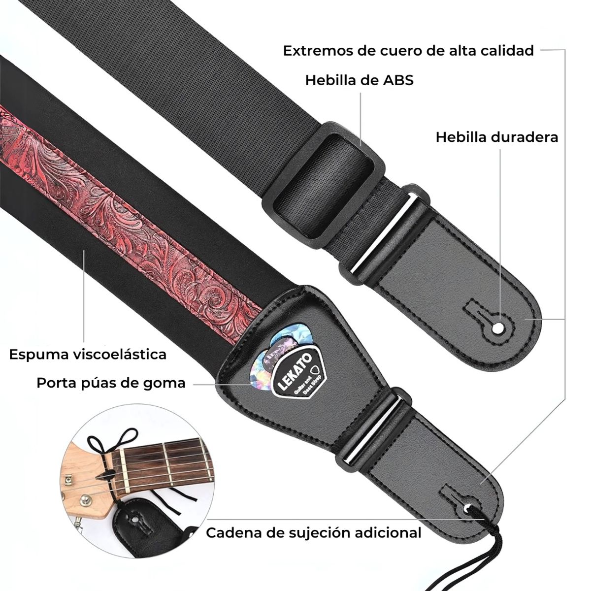 GENERICO - Correa Acolchada Para Guitarra Eléctrica Bajo Ukelele + Púas