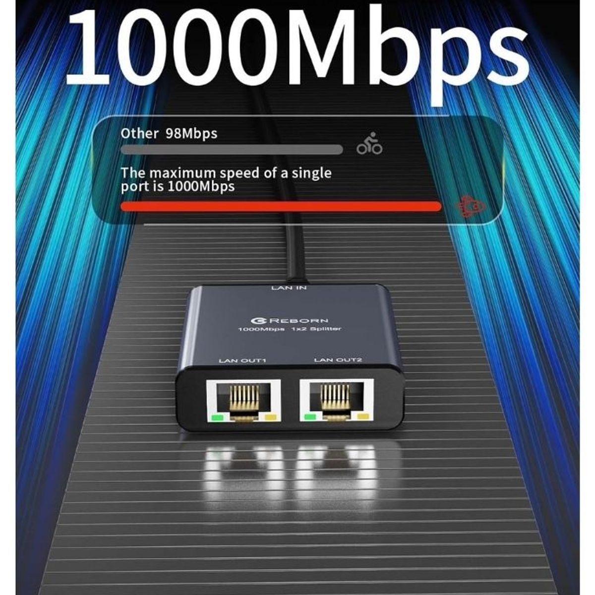 GEF - Union Extensor Cable De Red Rj45 Ethernet 1a2 Splitter 100m