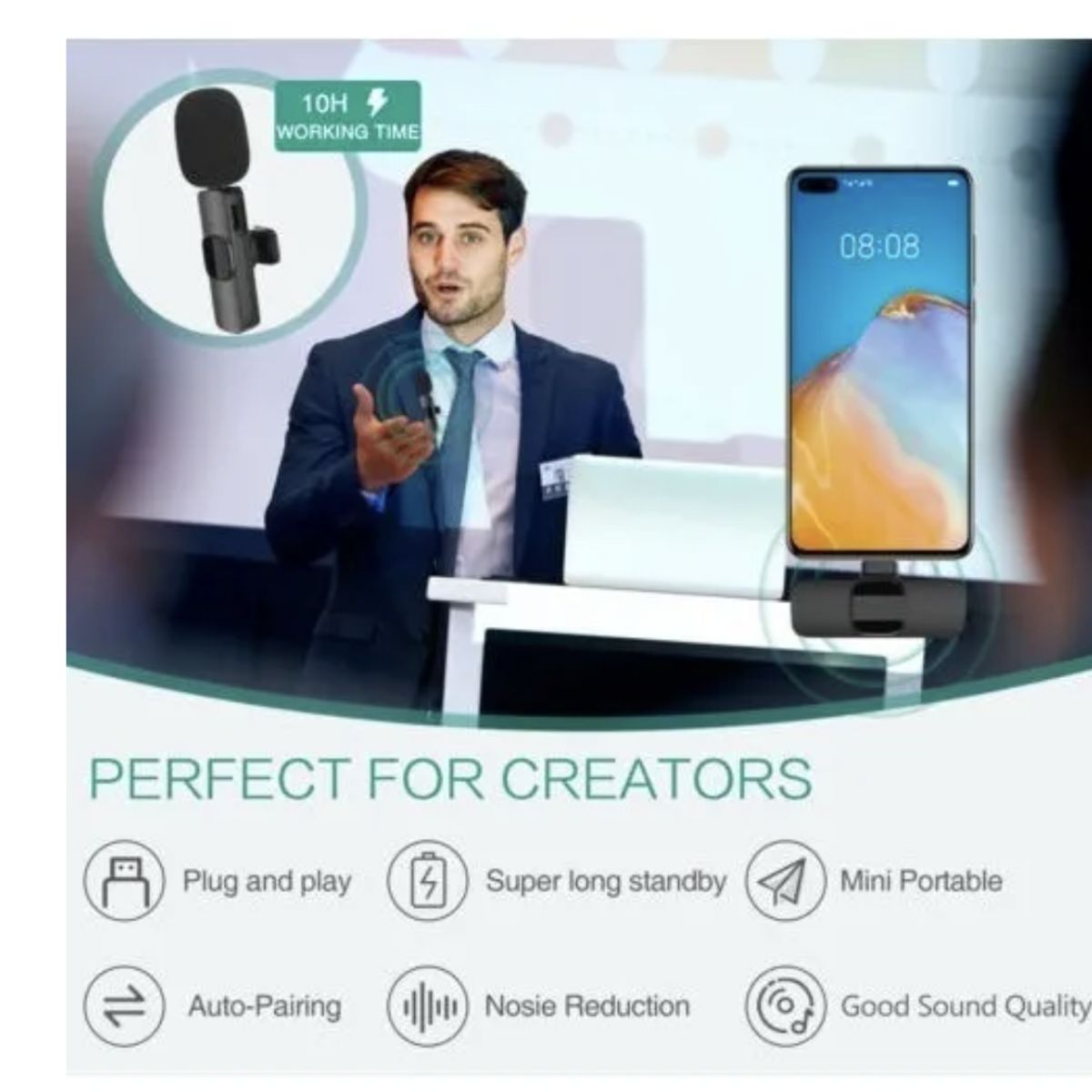 GENERICO - Microfono Inalambrico Para Telefono Tipo C Android De Solapa