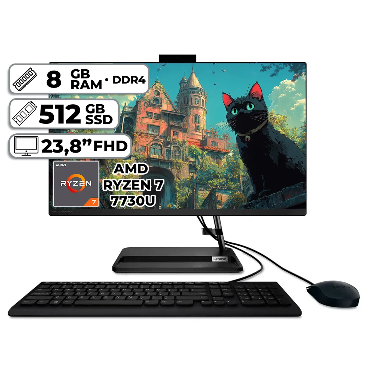 LENOVO - TODO EN UNO LENOVO AMD RYZEN 7-7730U 8GB RAM 512GB SSD 238″ FHD