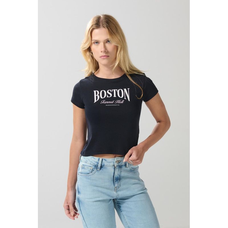 KOAJ - KOAJ Camiseta para mujer en tela acanalada, cuello redondo y m MUJER