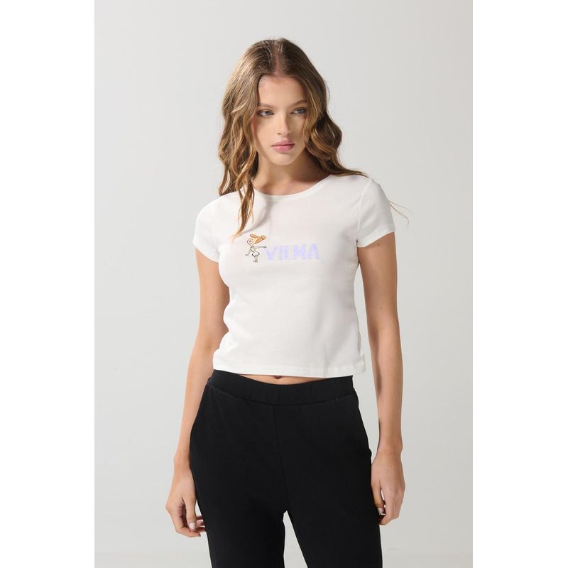 KOAJ - KOAJ Camiseta manga corta en rib con estampado en frente de Pi MUJER
