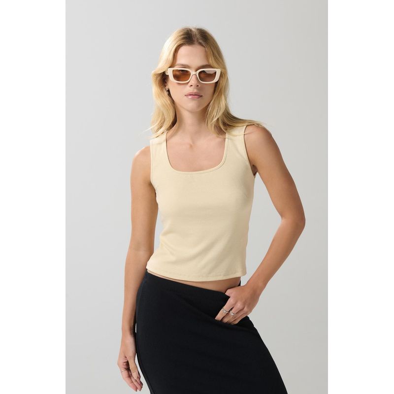 KOAJ - KOAJ Camiseta unicolor con escote cuadrado y manga sisa MUJER