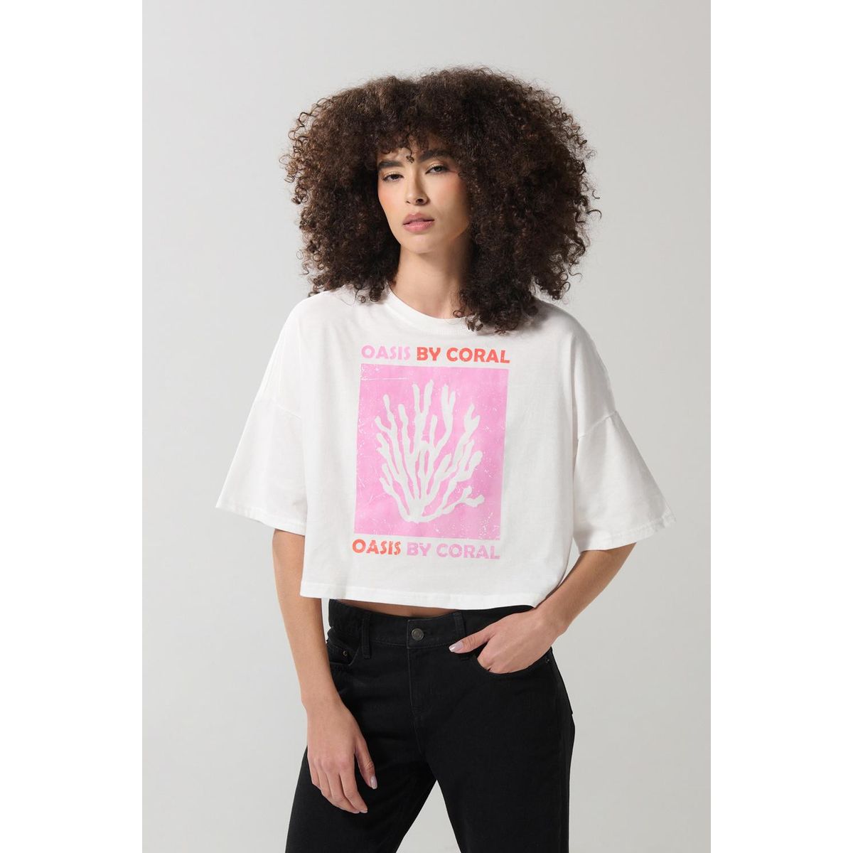 KOAJ - KOAJ Camiseta crop top oversize unicolor con arte marino Mujer