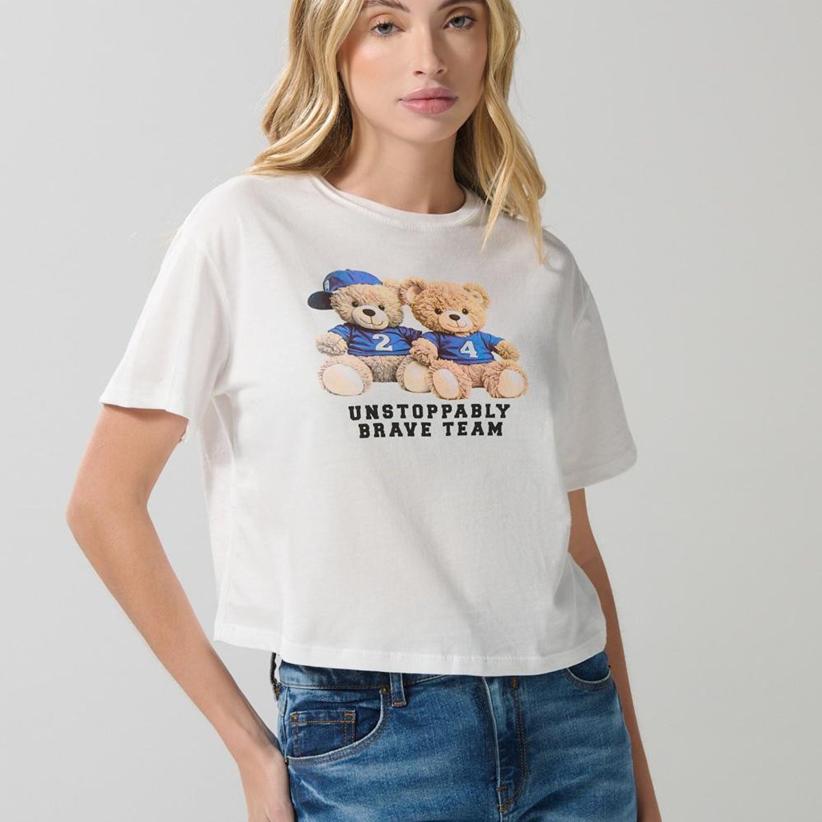 KOAJ - KOAJ Camiseta crop top unicolor con diseño de animalito Mujer