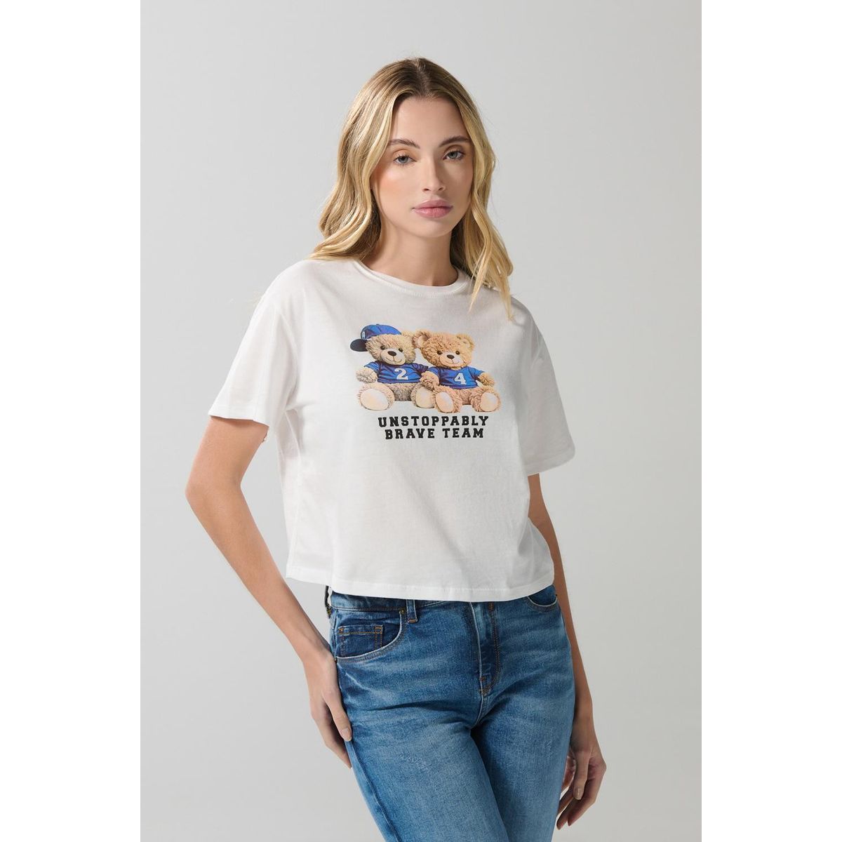 KOAJ - KOAJ Camiseta crop top unicolor con diseño de animalito Mujer