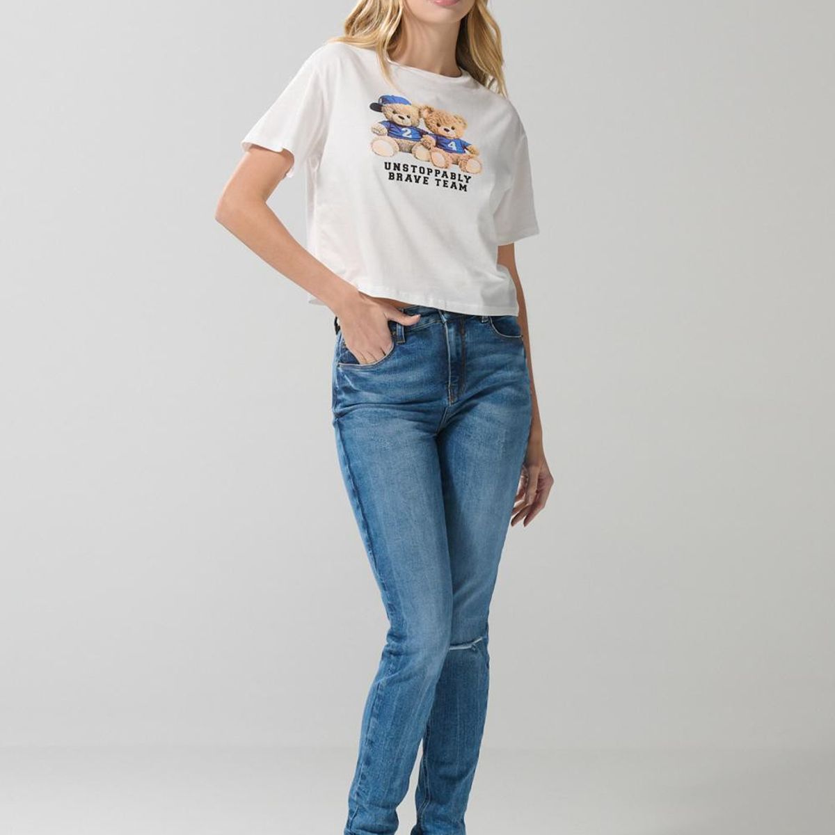 KOAJ - KOAJ Camiseta crop top unicolor con diseño de animalito Mujer