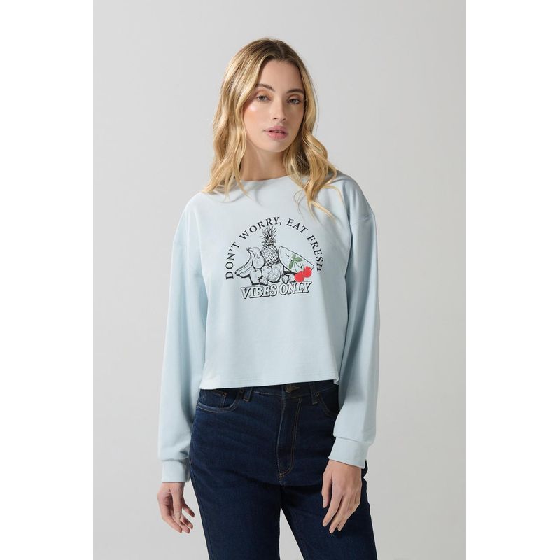 KOAJ - KOAJ Buzo crop top amarillo claro con diseño de frutas MUJER