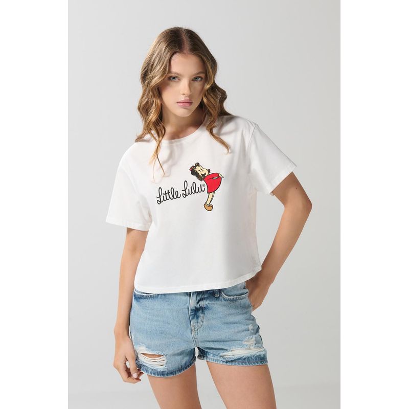 KOAJ - KOAJ Camiseta manga corta en rib con estampado en frente de Pe MUJER