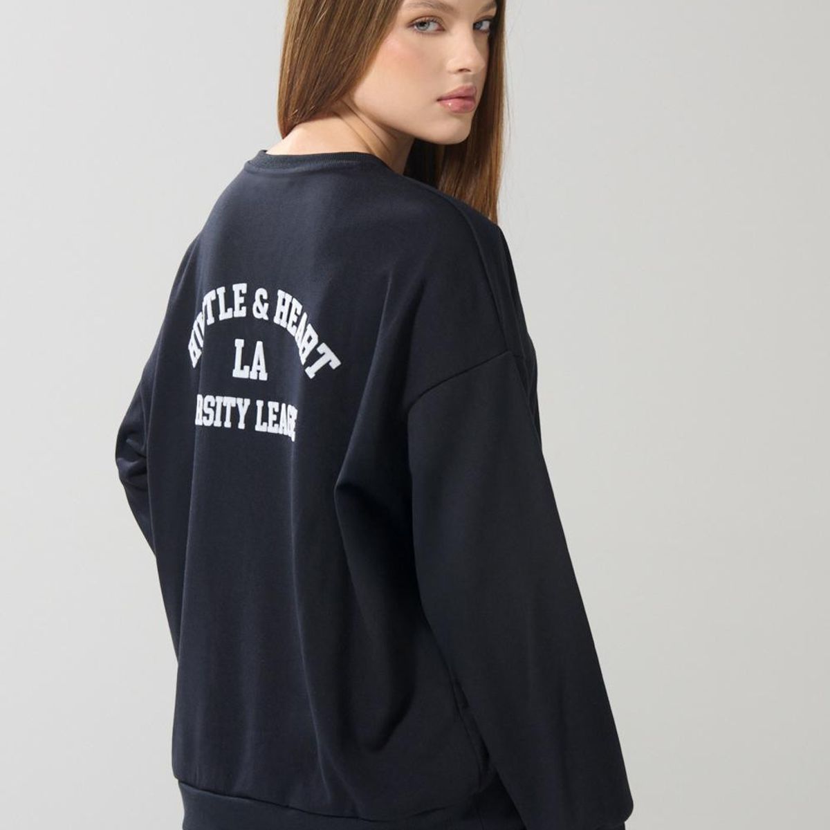 KOAJ - KOAJ Buzo oversize azul intenso cuello redondo college Mujer