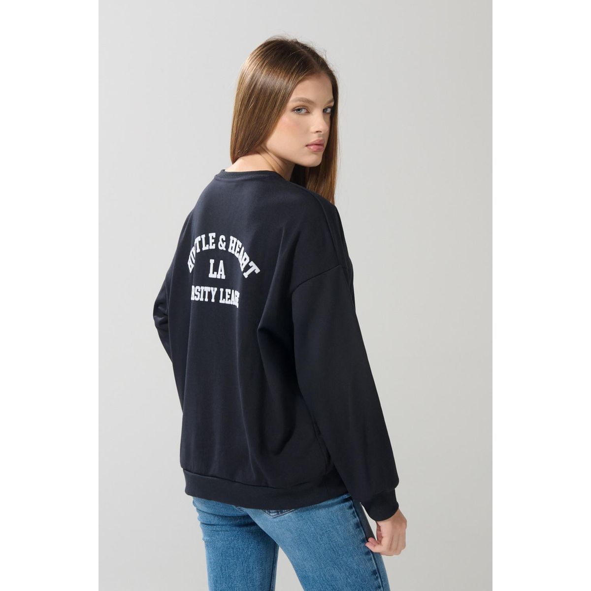 KOAJ - KOAJ Buzo oversize azul intenso cuello redondo college Mujer