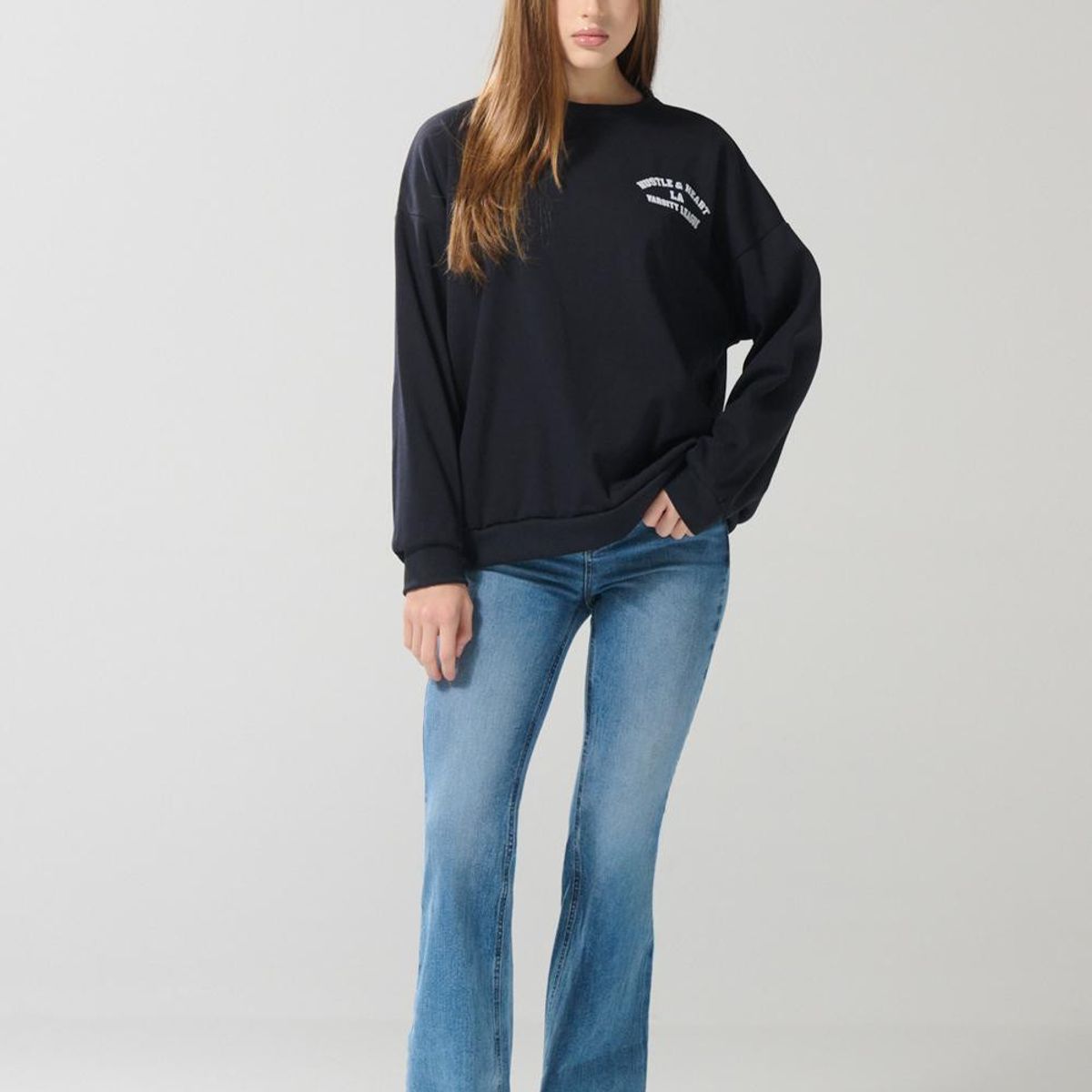 KOAJ - KOAJ Buzo oversize azul intenso cuello redondo college Mujer