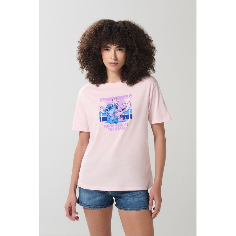 KOAJ - KOAJ Camiseta de Lilo & Stitch rosada con manga corta MUJER
