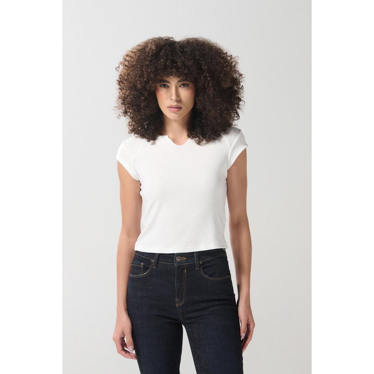 KOAJ - KOAJ Camiseta manga ranglan unicolor con abertura en frente Mujer