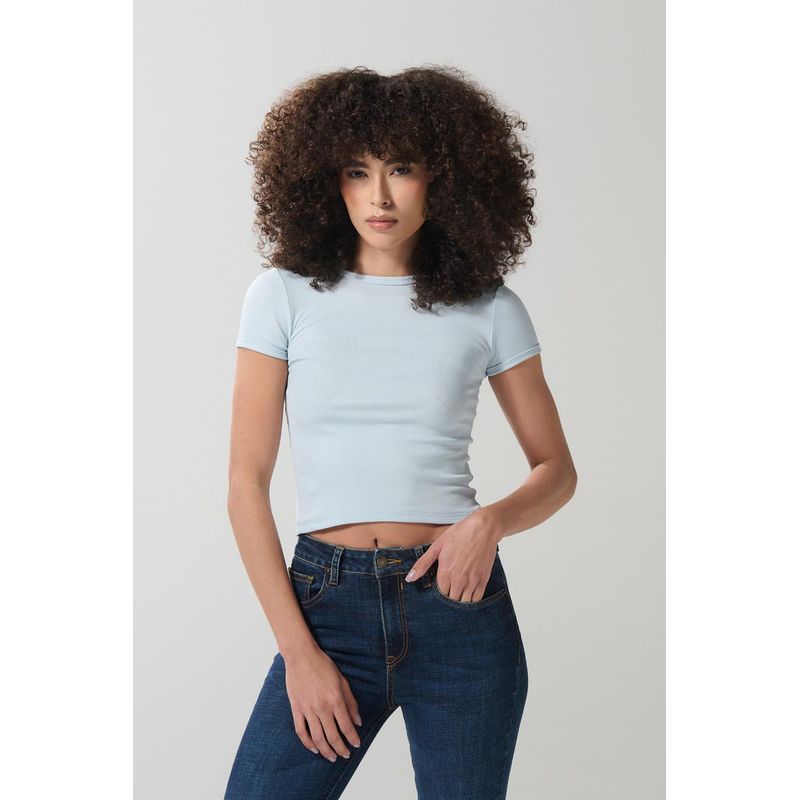 KOAJ - KOAJ Camiseta ajustada manga corta unicolor con cuello redondo MUJER