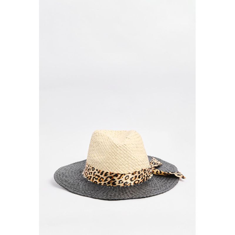 KOAJ - KOAJ Sombrero negro fedora con cinta y copa en contraste MUJER