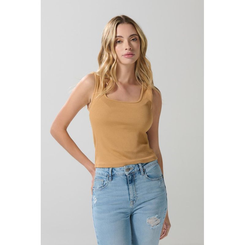 KOAJ - KOAJ Camiseta unicolor con escote redondo y manga sisa MUJER