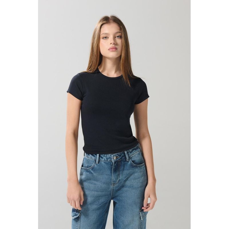 KOAJ - KOAJ Camiseta unicolor manga corta ajustada en rib MUJER