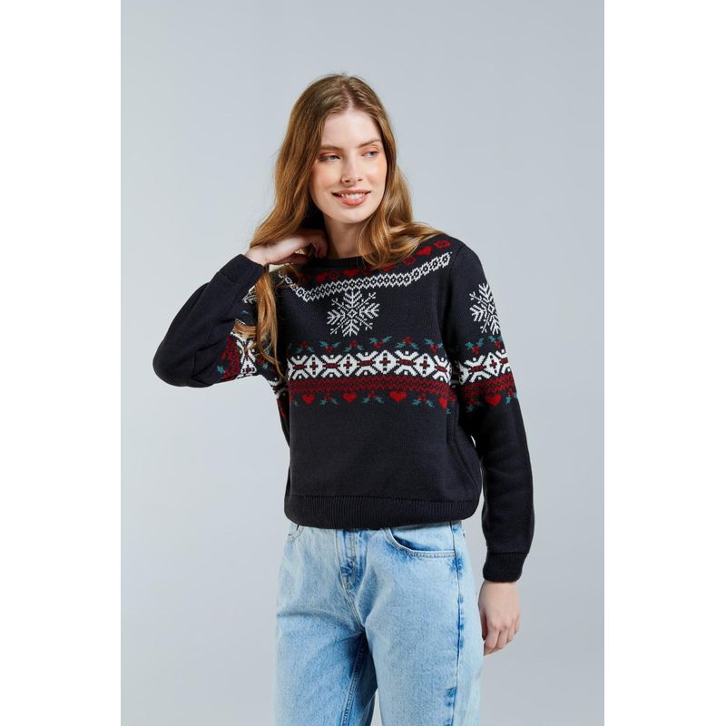 KOAJ - KOAJ Suéter cuello redondo azul intenso con diseños navideños MUJER