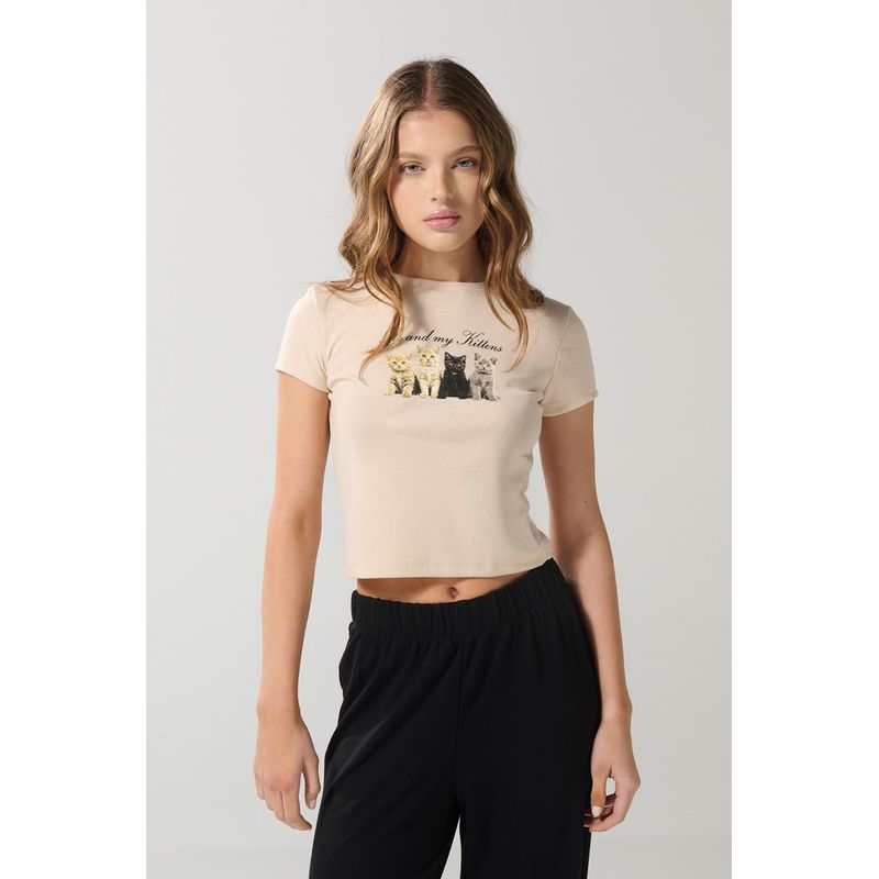 KOAJ - KOAJ Camiseta ajustada unicolor manga corta estampada MUJER