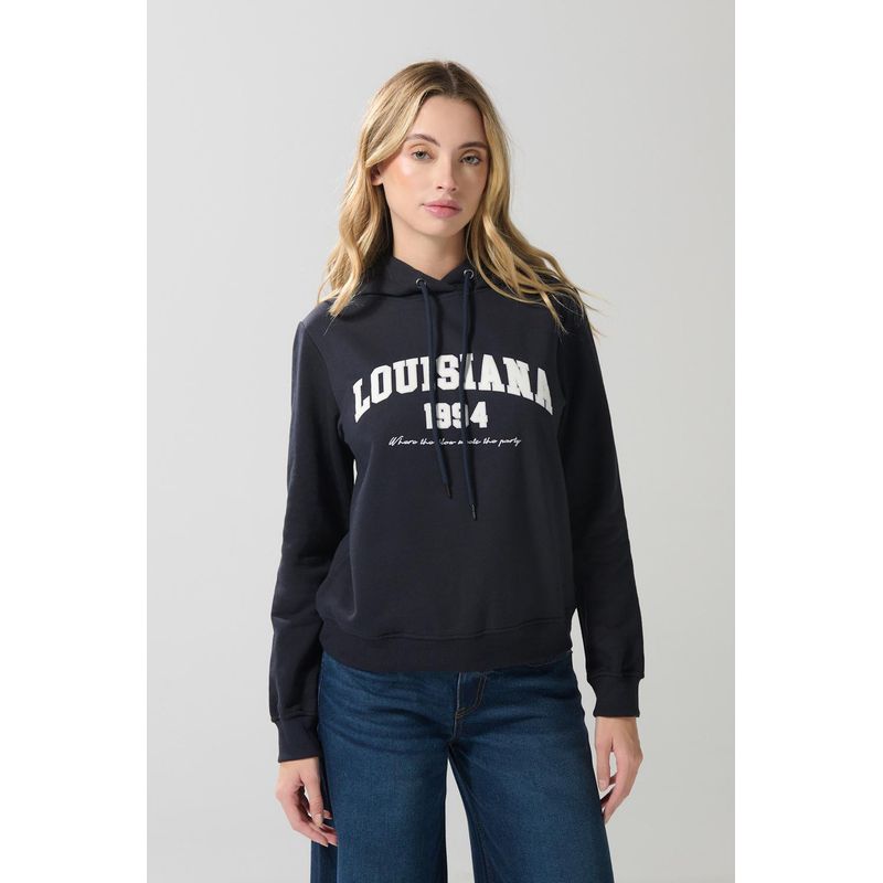 KOAJ - KOAJ Buzo con capota negro y estampado en frente MUJER