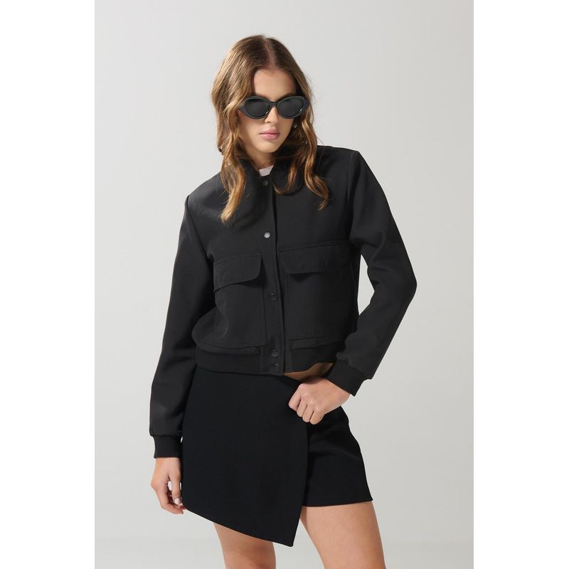 KOAJ - KOAJ Chaqueta cazadora unicolor tipo bomber con cuello nerú MUJER