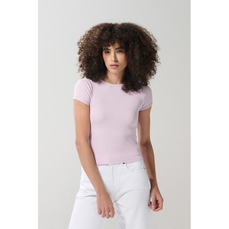 KOAJ - KOAJ Camiseta ajustada manga corta unicolor con cuello redon Mujer