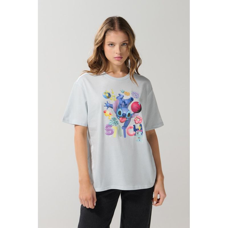 KOAJ - KOAJ Camiseta manga corta azul clara con arte de Lilo & Stitch MUJER